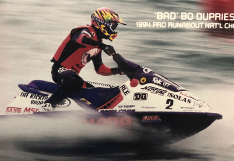 Bo Dupriest on the Sea-Doo XP “sit-up” boat, at the start of a successful series.