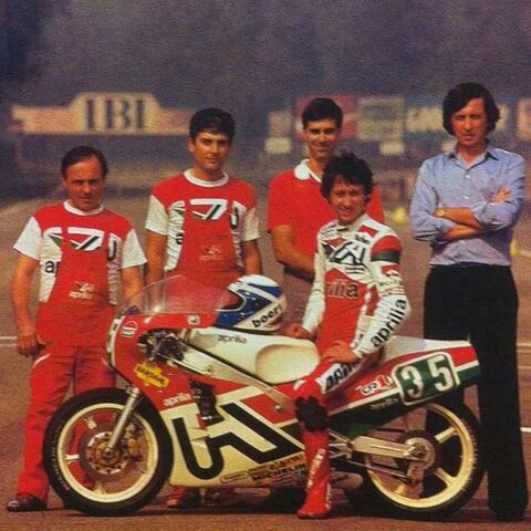 A partir de 1985 Loris Reggiani consigue a menudo excelentes resultados sobre una Aprilia con motores Rotax (BRP-Rotax, Loris Reggiani)