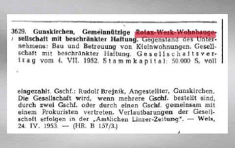 Referencia a Rotax-Werk-Wohnbaugesellschaft (Bild im Hintergrund: ZEDHIA (Onlinearchiv), https://portal.zedhia.at/. Industrie-Compass 1953. Zentralblatt Eintr. Handelsregister, Österreich, S. 264.)